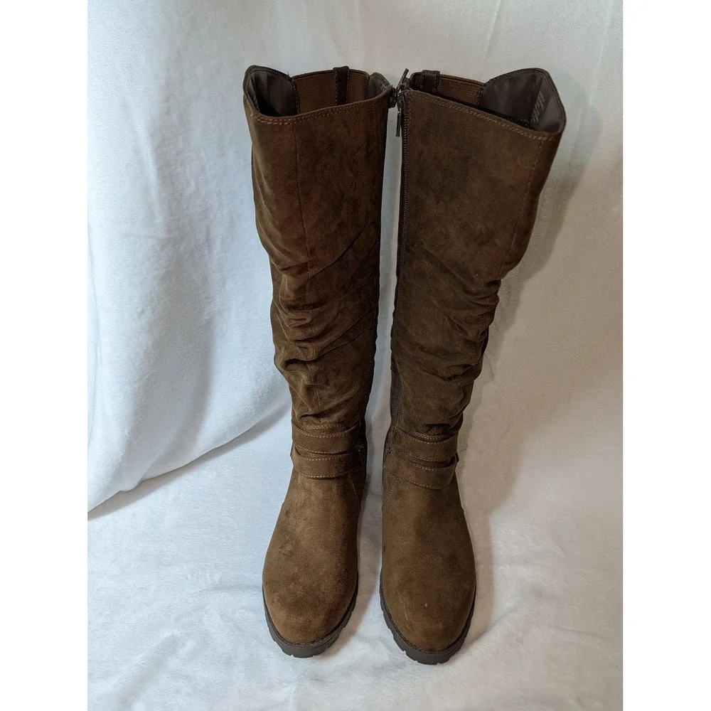 UNR8ED Danielle Women's 8.5W Brown Tall Riding Boots Wide Calf Moto Y2K